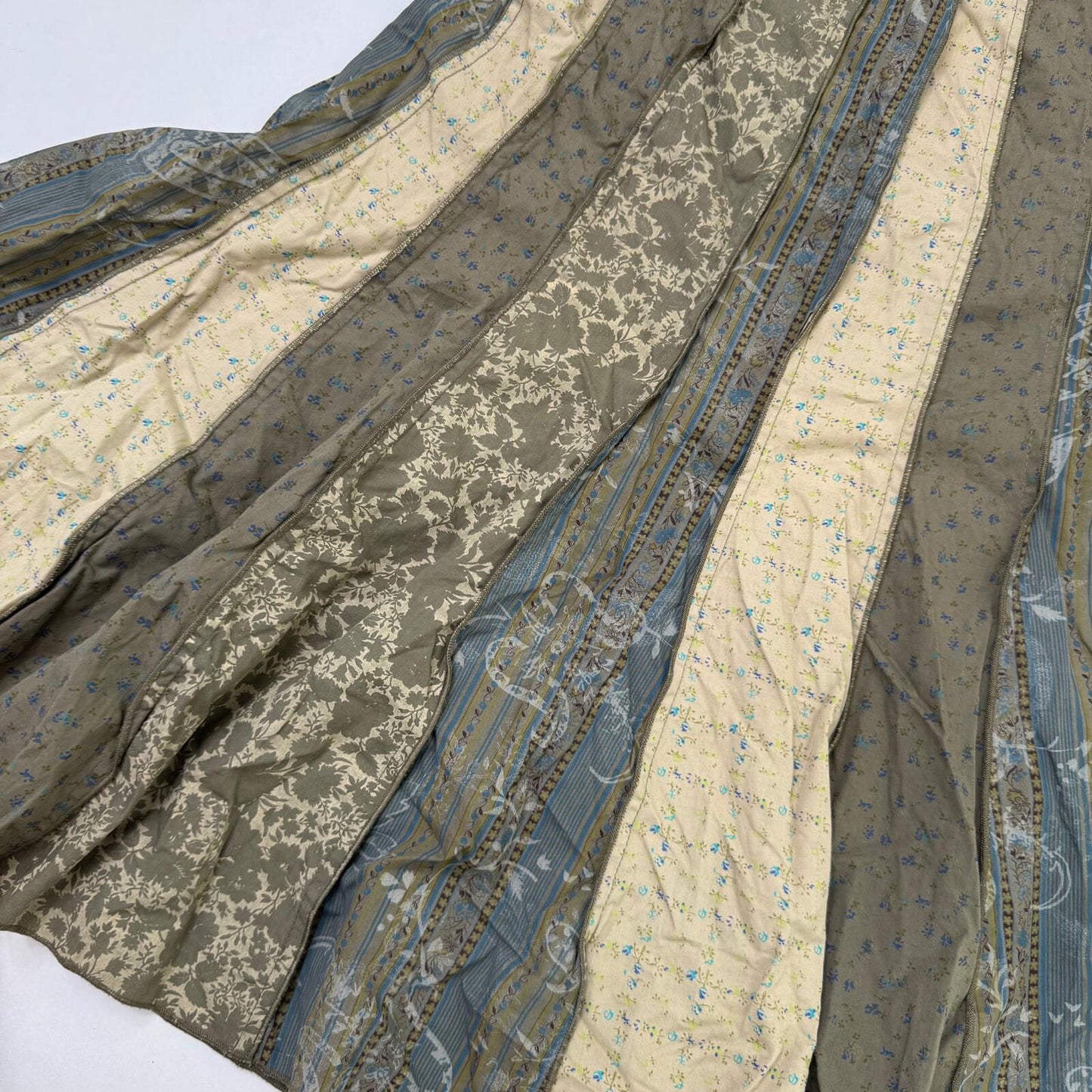 Y2K vintage midi skirt patchwork fairy whimsigoth khaki green floral pattern