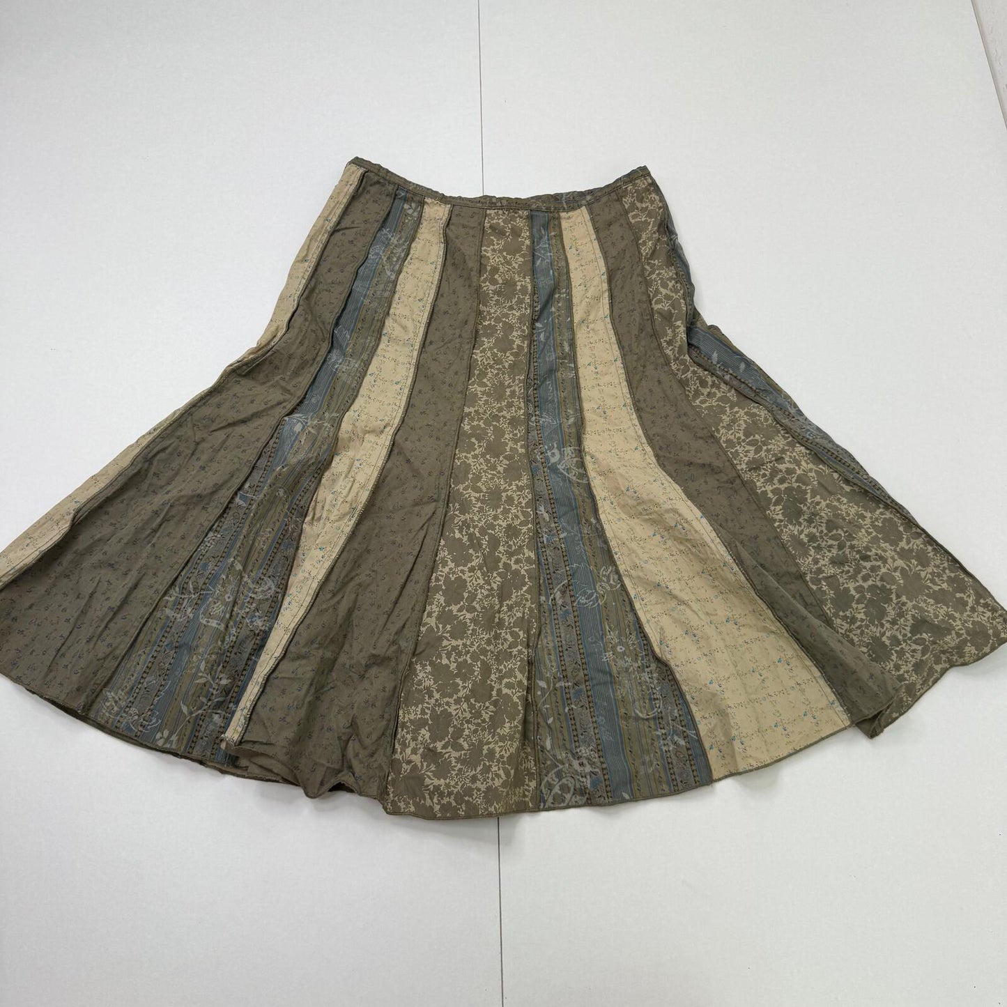 Y2K vintage midi skirt patchwork fairy whimsigoth khaki green floral pattern