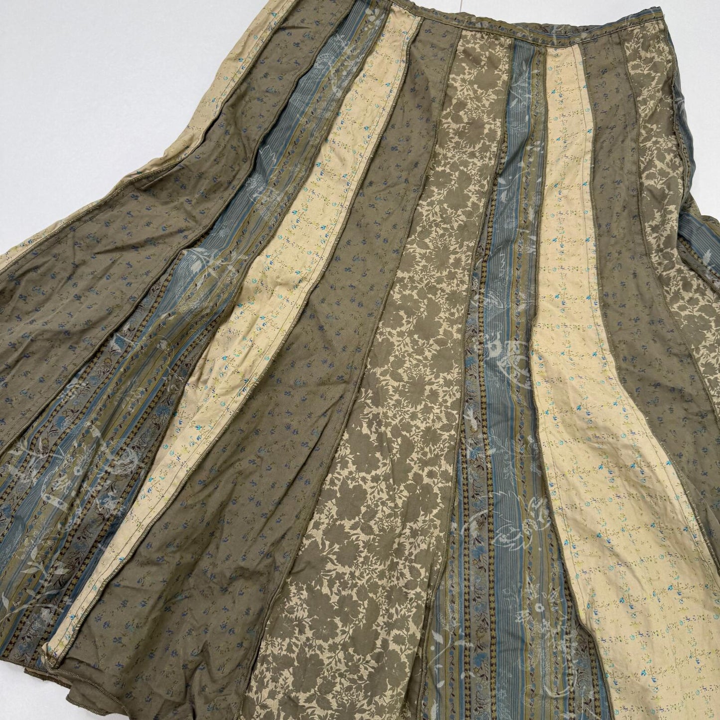 Y2K vintage midi skirt patchwork fairy whimsigoth khaki green floral pattern