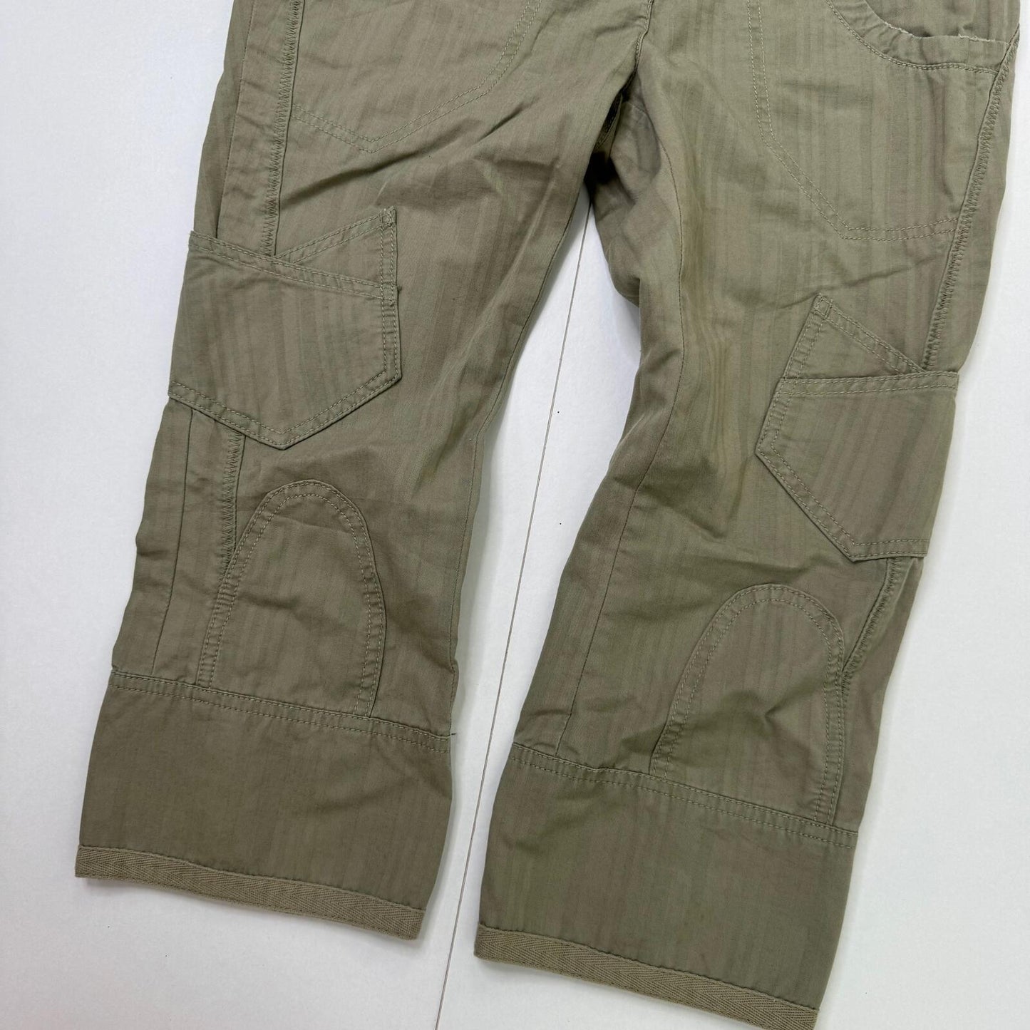 Y2K vintage capri trousers cropped pinstripe buttons khaki cargo pockets denim