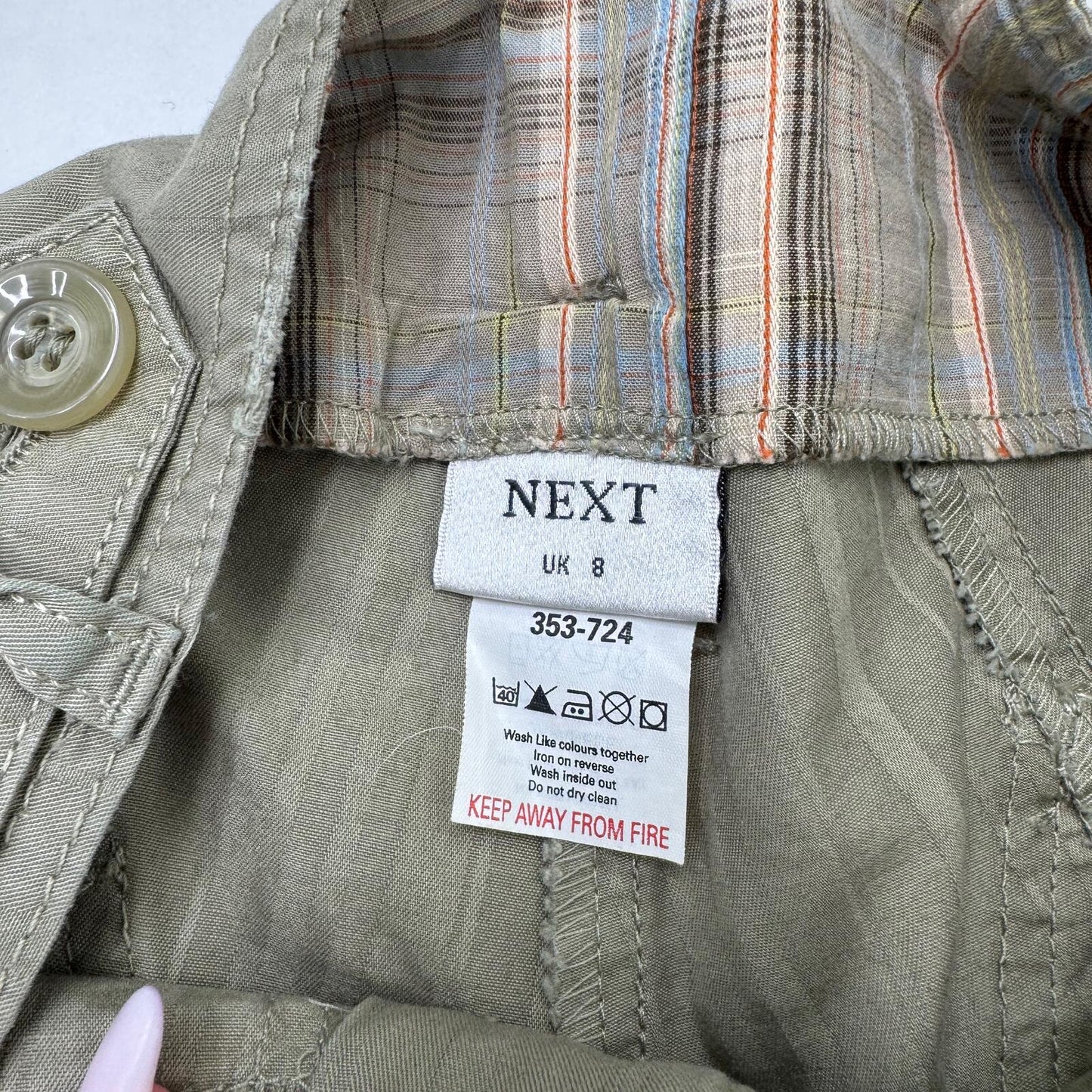 Y2K vintage capri trousers cropped pinstripe buttons khaki cargo pockets denim