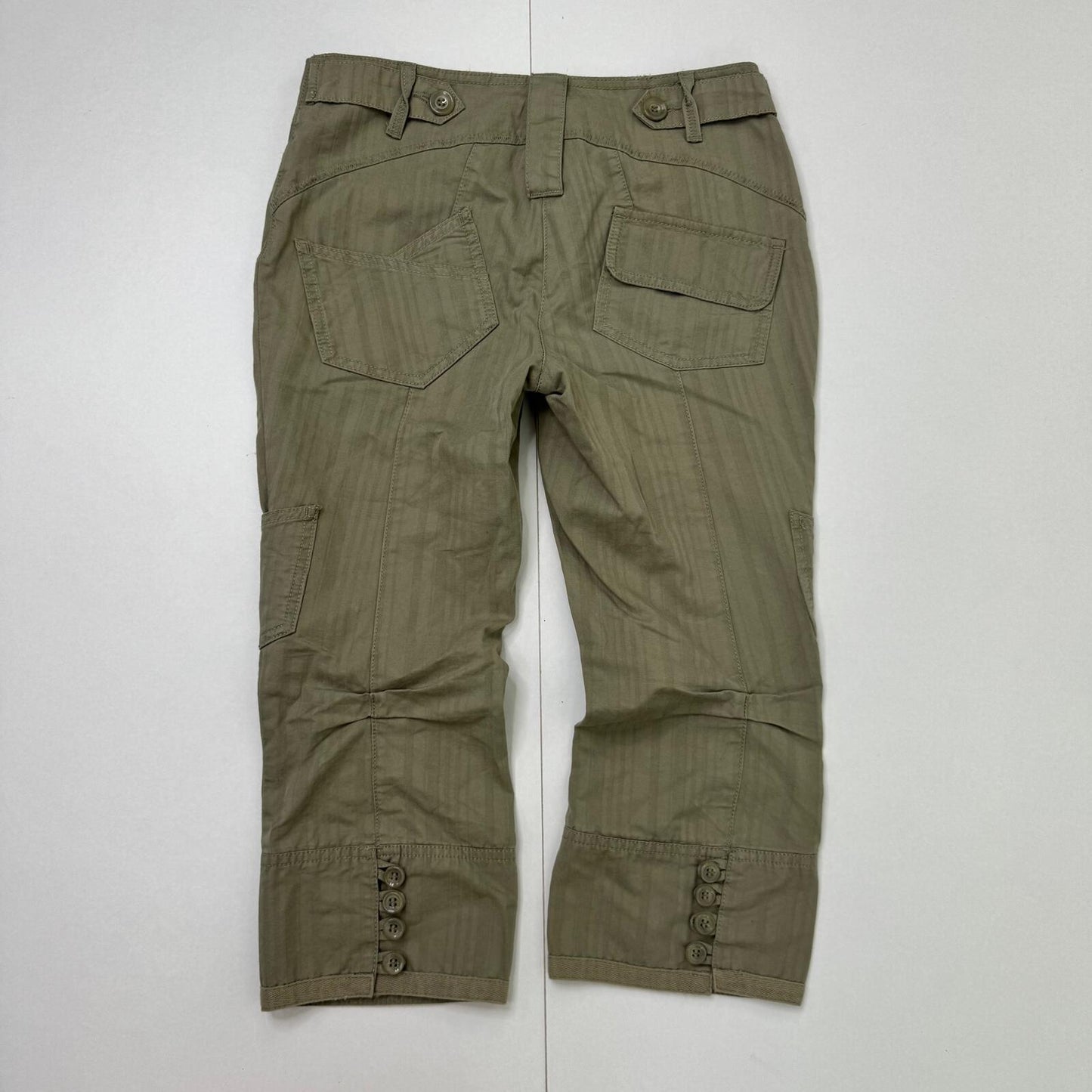 Y2K vintage capri trousers cropped pinstripe buttons khaki cargo pockets denim