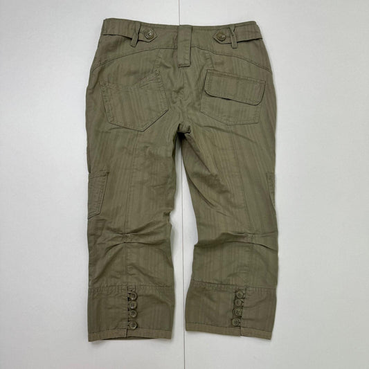 Y2K vintage capri trousers cropped pinstripe buttons khaki cargo pockets denim