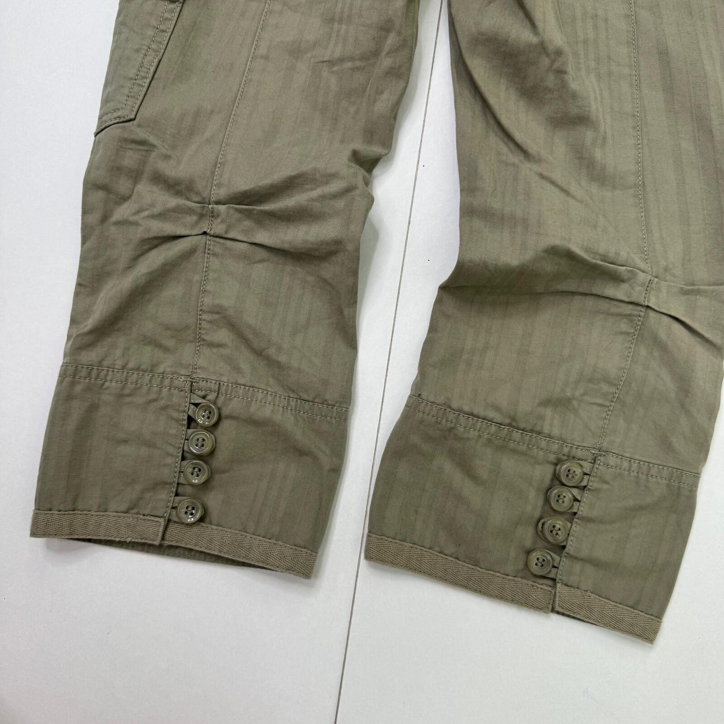 Y2K vintage capri trousers cropped pinstripe buttons khaki cargo pockets denim