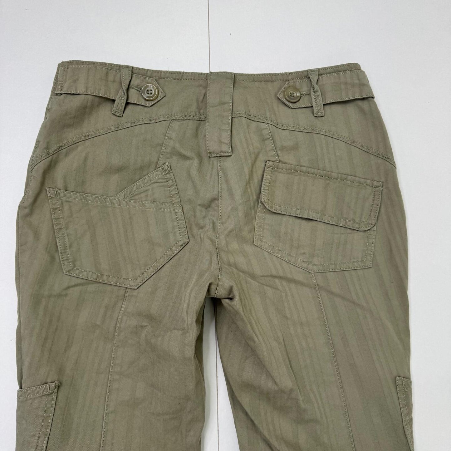Y2K vintage capri trousers cropped pinstripe buttons khaki cargo pockets denim