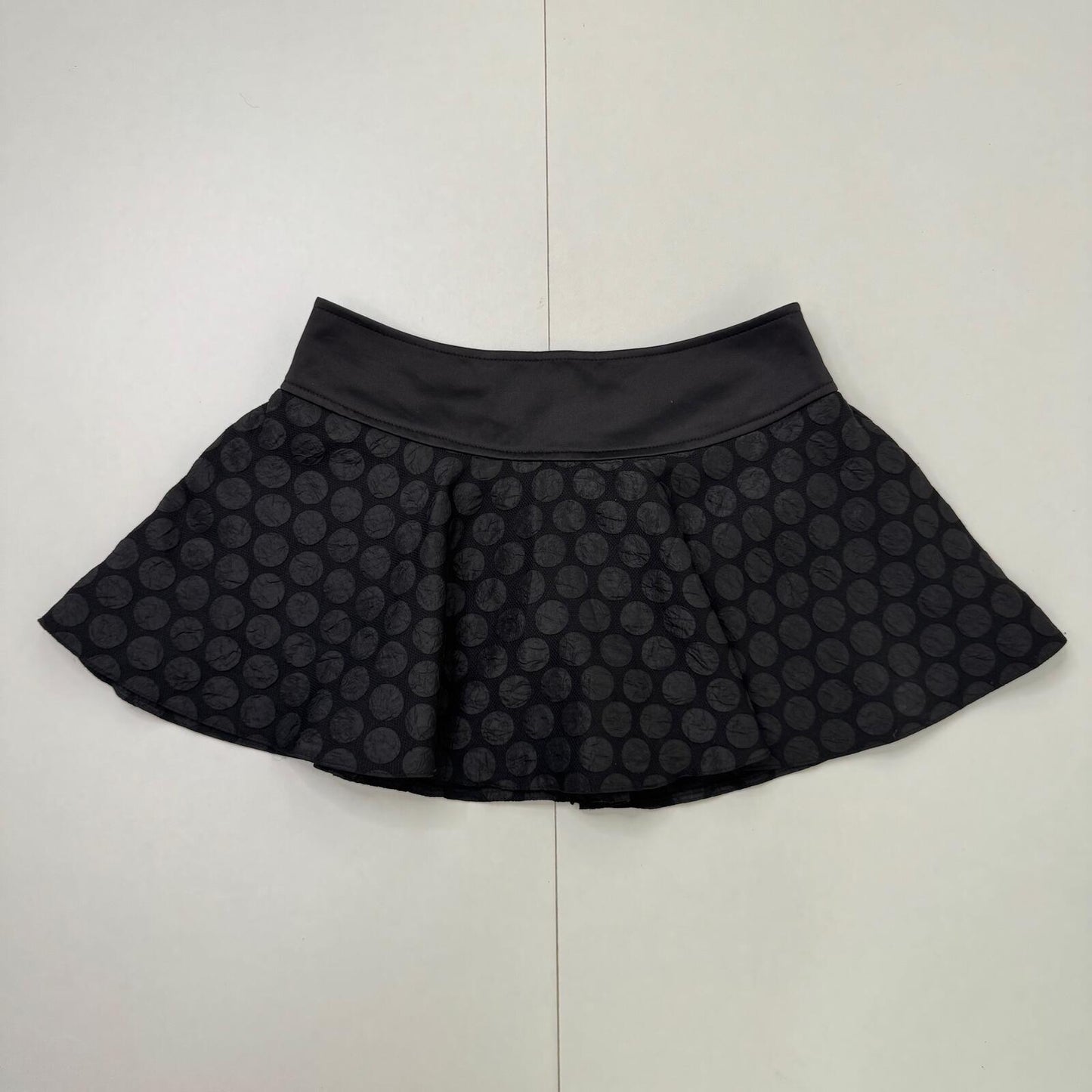 Y2K vintage mini skirt bubble low rise circle pattern satin black rara a line