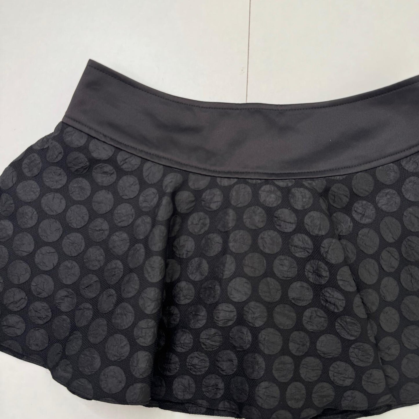 Y2K vintage mini skirt bubble low rise circle pattern satin black rara a line