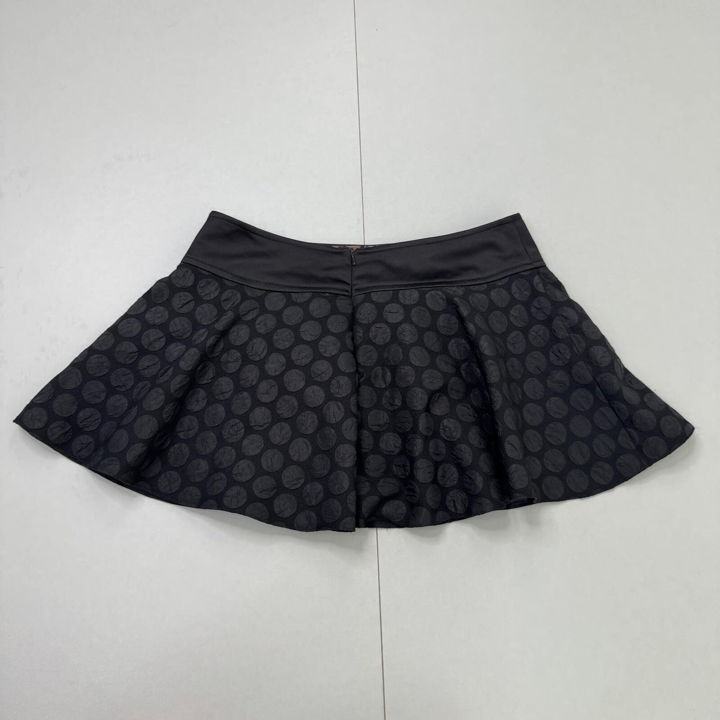 Y2K vintage mini skirt bubble low rise circle pattern satin black rara a line