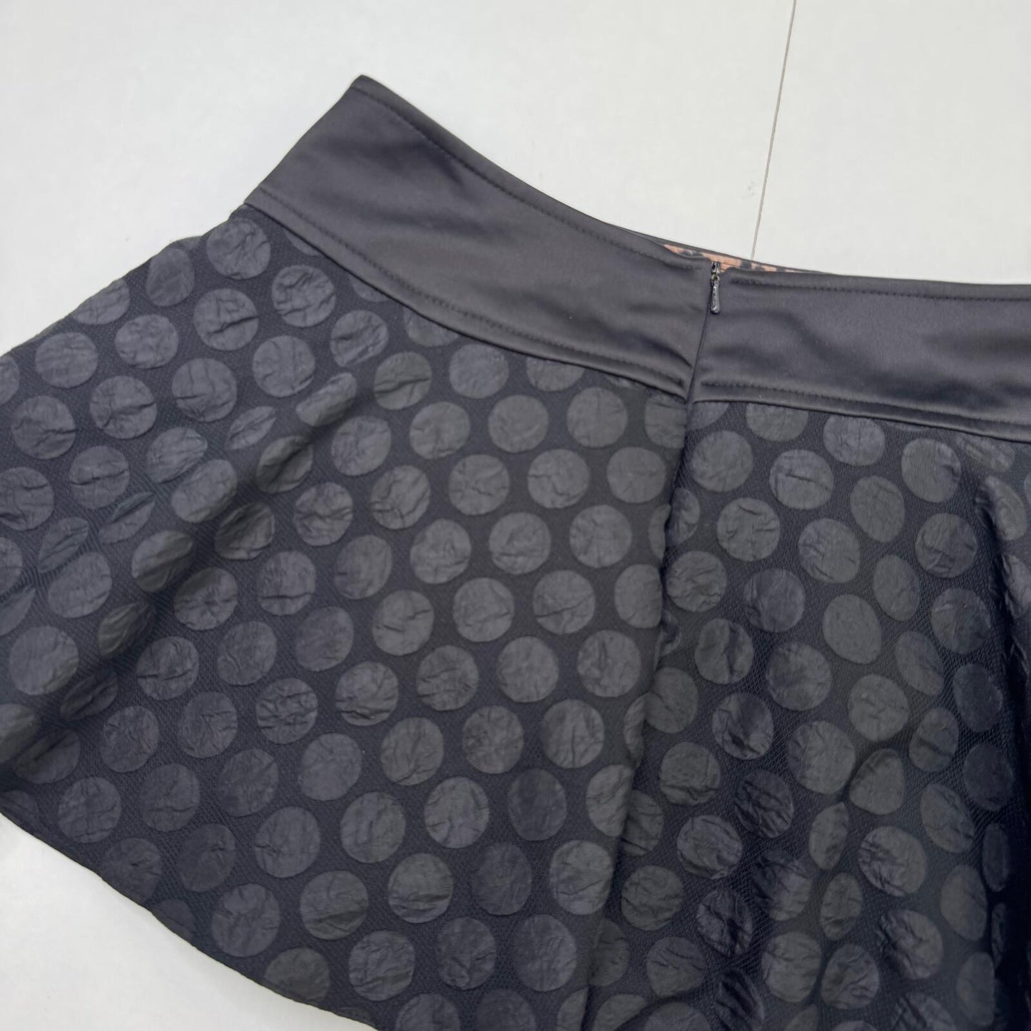 Y2K vintage mini skirt bubble low rise circle pattern satin black rara a line