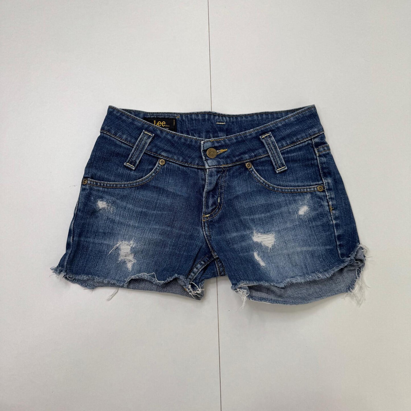 Y2K vintage Lee mini shorts low rise distressed denim stretchy