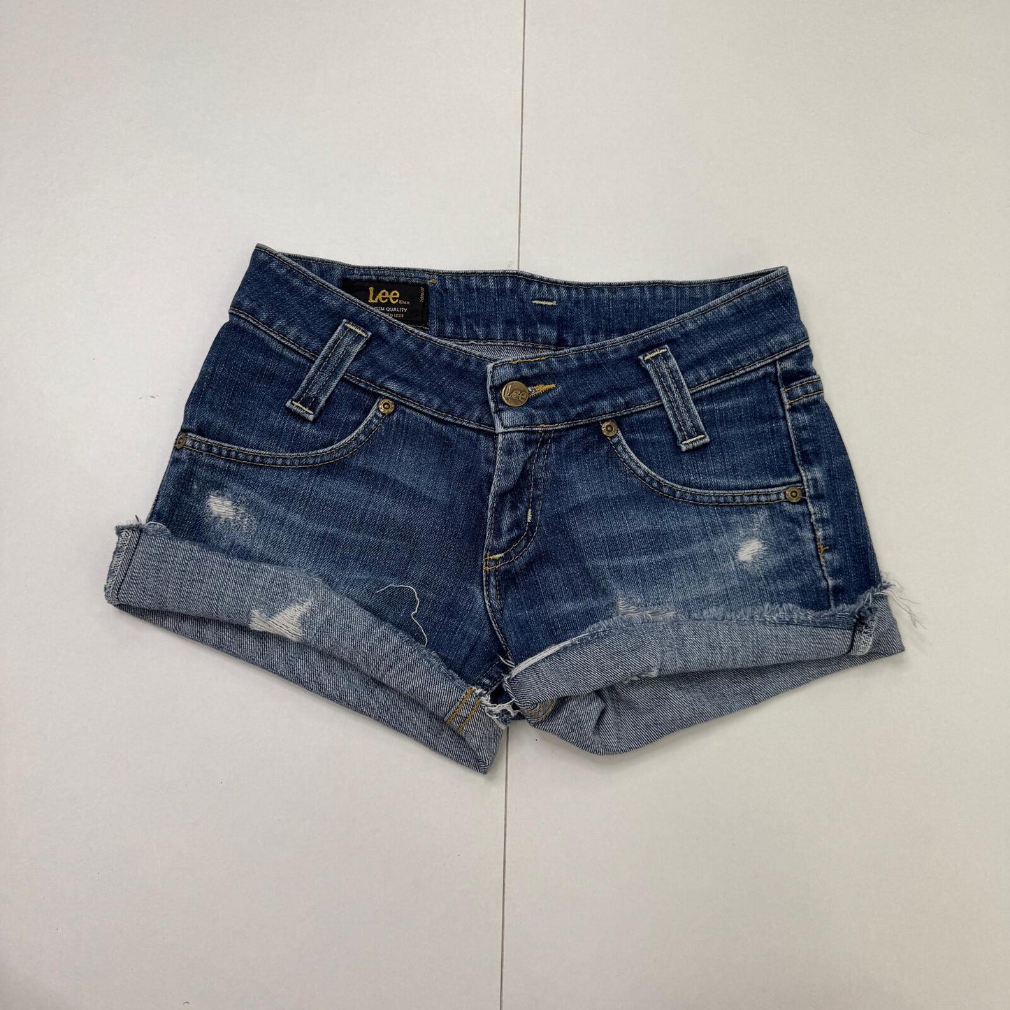 Y2K vintage Lee mini shorts low rise distressed denim stretchy