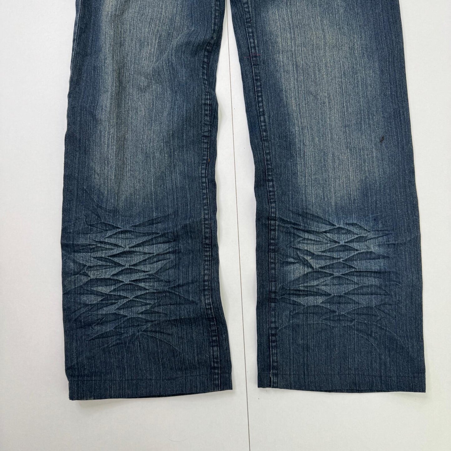Y2K vintage baggy denim jeans embroidered crown cargo pockets faded blue wash