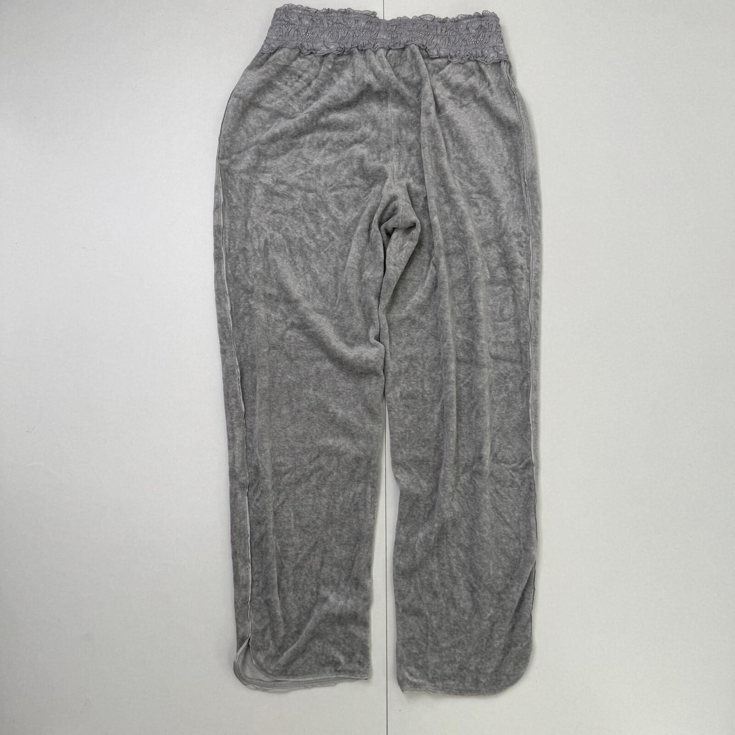 Y2K vintage velvet joggers cropped lace trim waistband bow stretchy short length