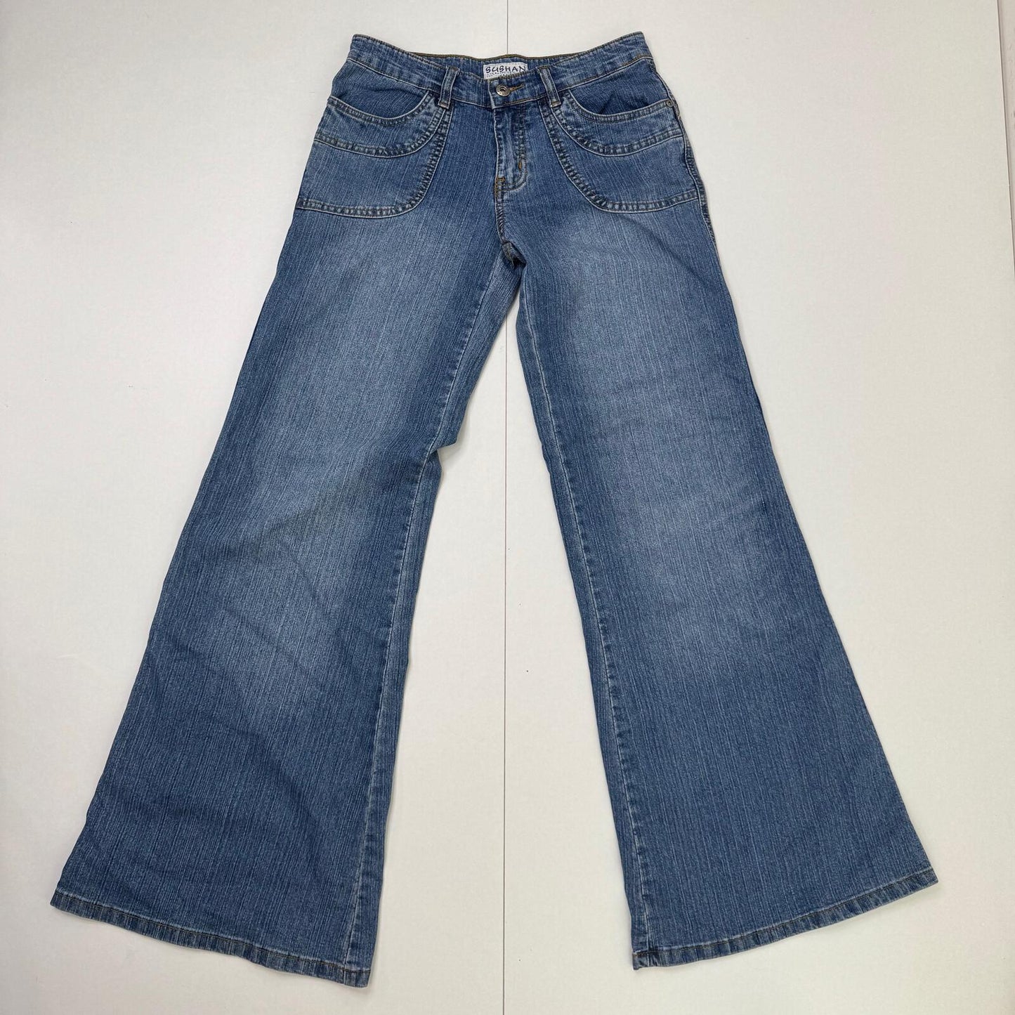 Y2K vintage baggy denim jeans low rise faded light blue cargo pocket stretchy