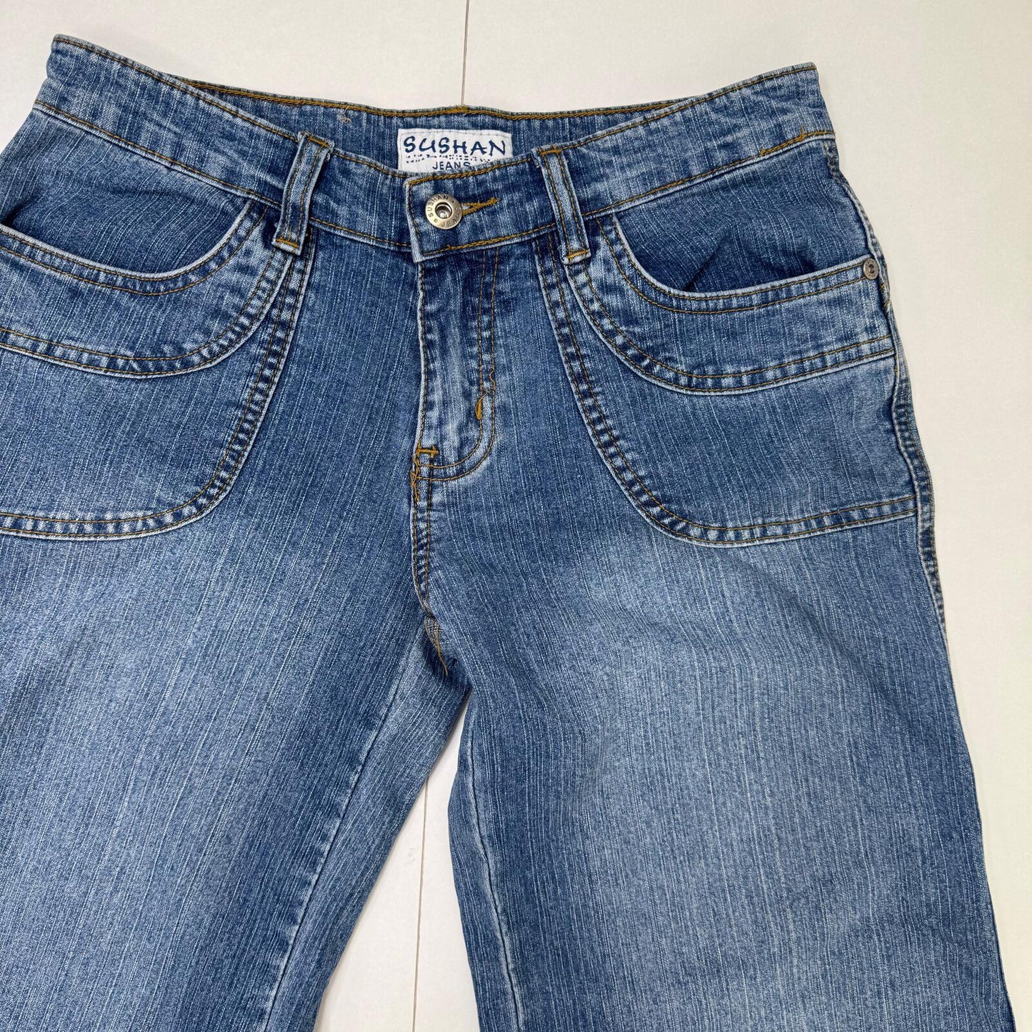 Y2K vintage baggy denim jeans low rise faded light blue cargo pocket stretchy