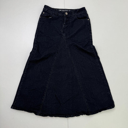 Y2K vintage maxi skirt stretchy faded black denim wash a lin long full length