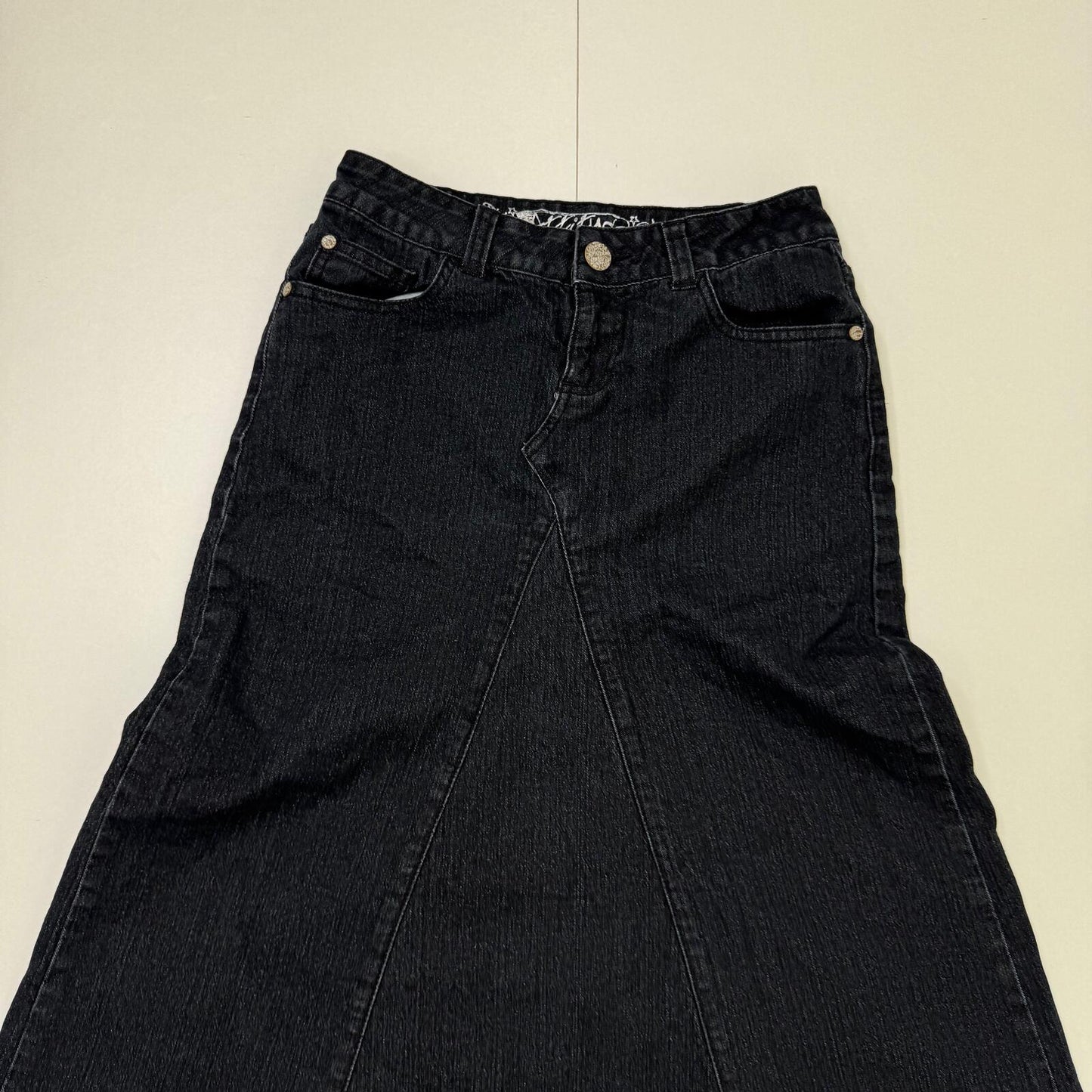 Y2K vintage maxi skirt stretchy faded black denim wash a lin long full length