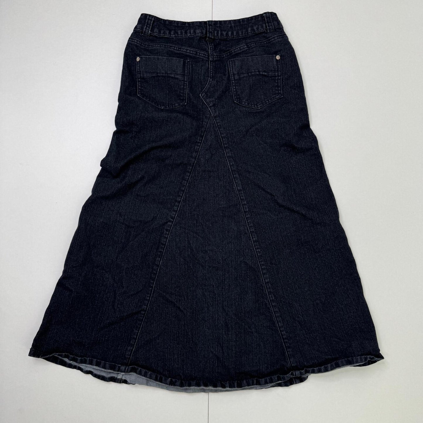 Y2K vintage maxi skirt stretchy faded black denim wash a lin long full length