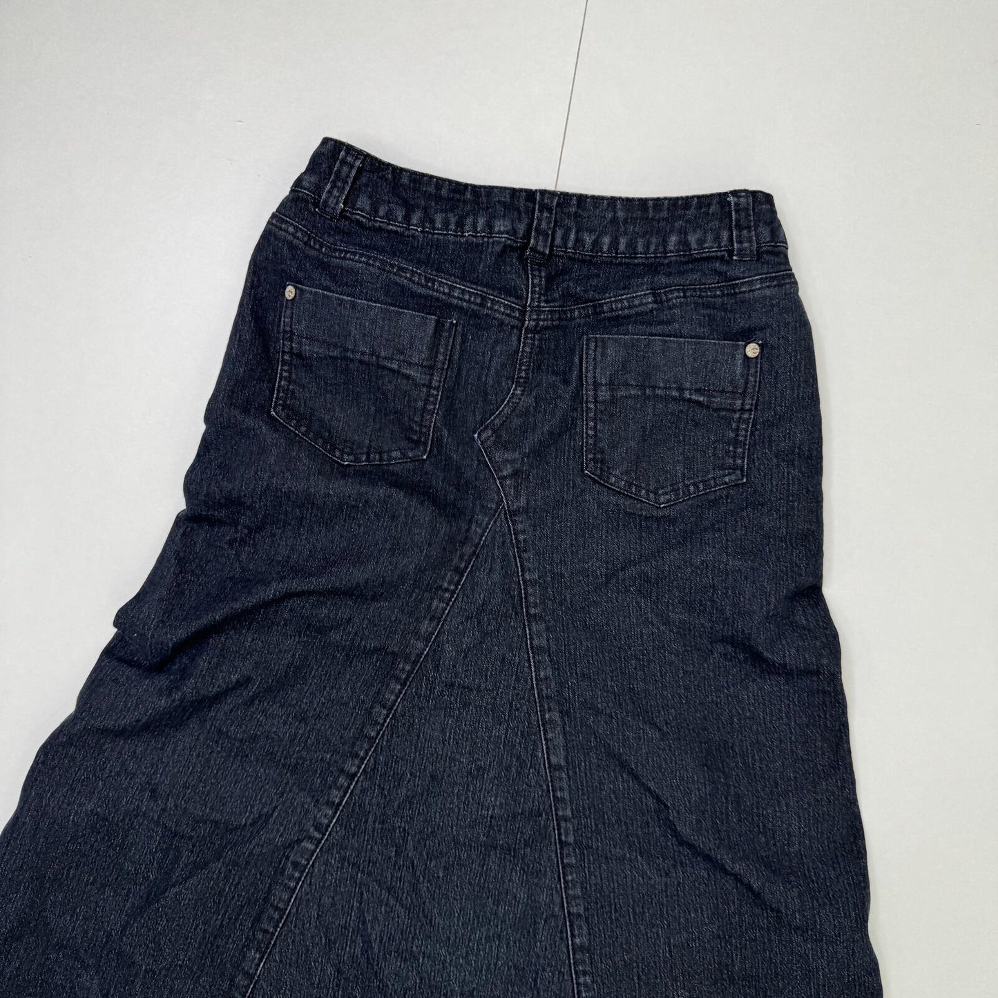 Y2K vintage maxi skirt stretchy faded black denim wash a lin long full length
