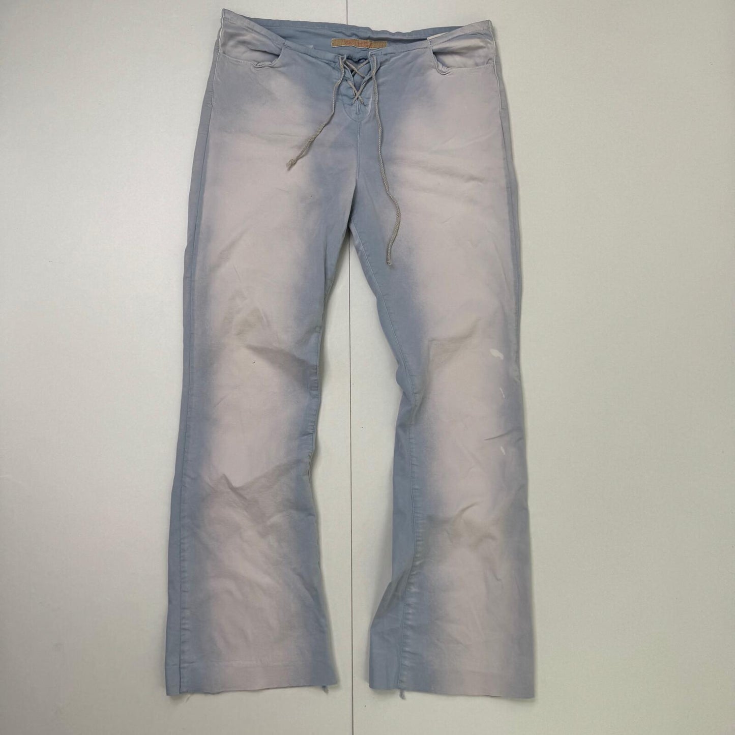 Y2K vintage bootcut denim jeans stretchy lace up front light blue