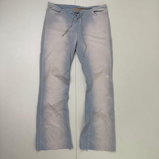 Y2K vintage bootcut denim jeans stretchy lace up front light blue