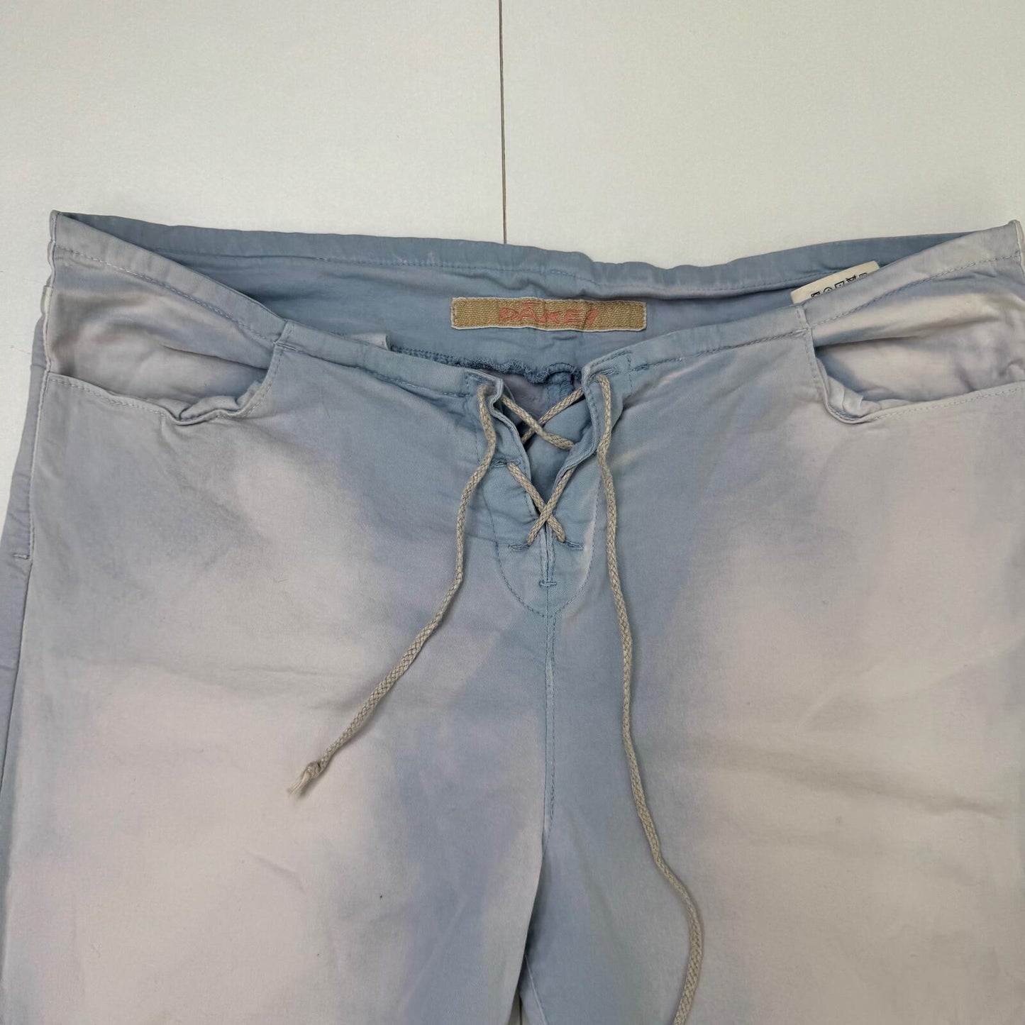 Y2K vintage bootcut denim jeans stretchy lace up front light blue