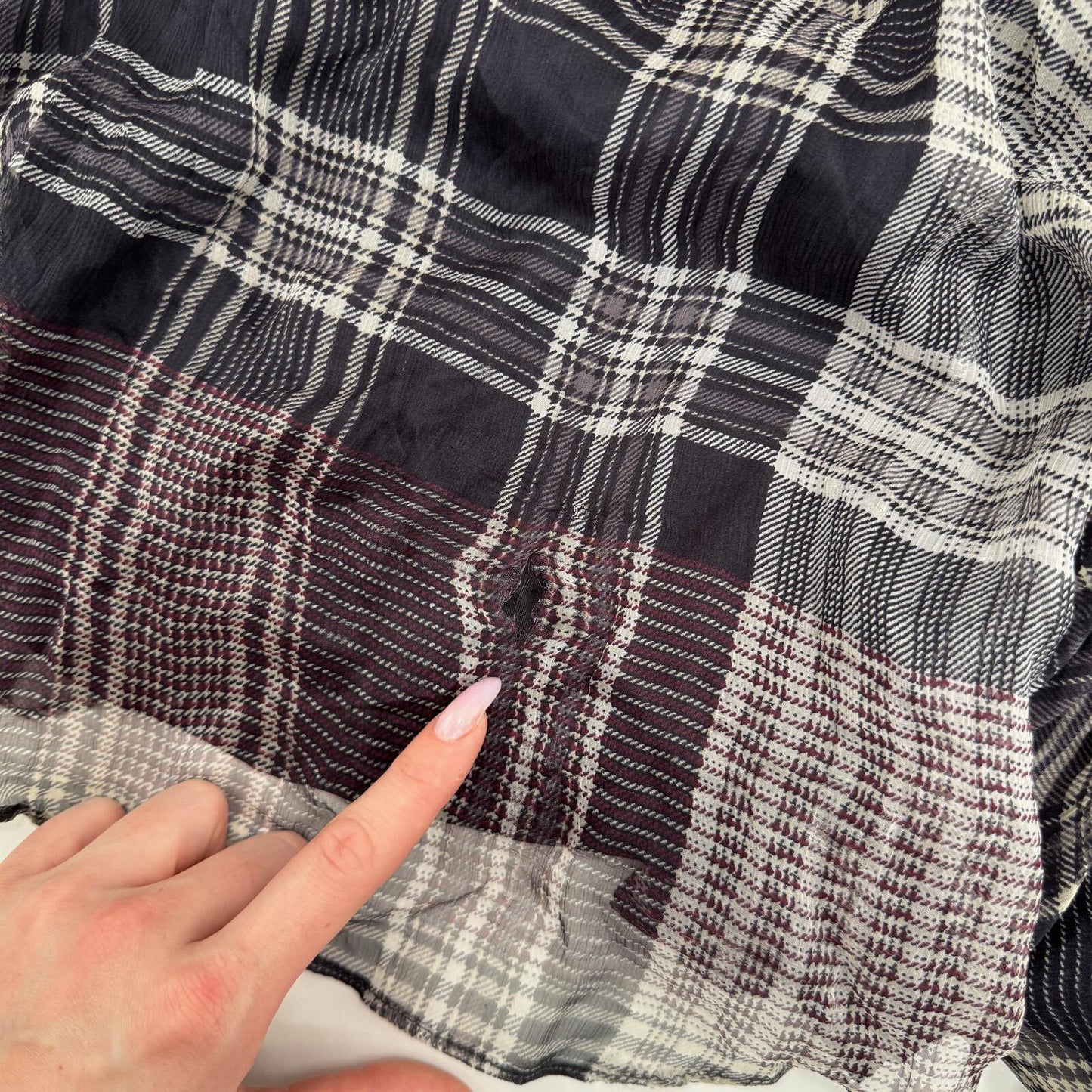 Y2K vintage blouse tartan flare sheer half sleeve v neck flowy check print