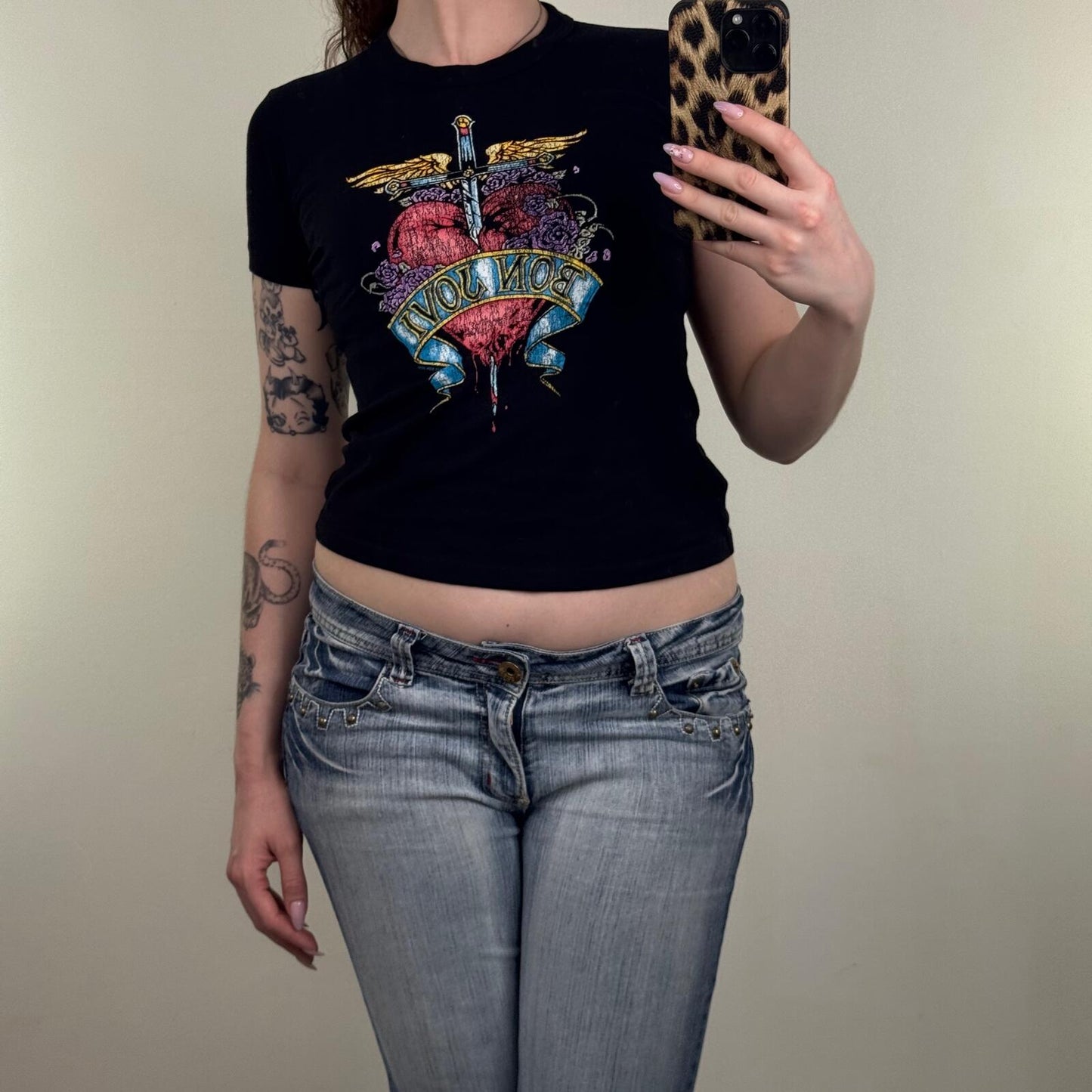 Y2K vintage Bon Jovi women's baby tee short sleeve top fitted graphic print