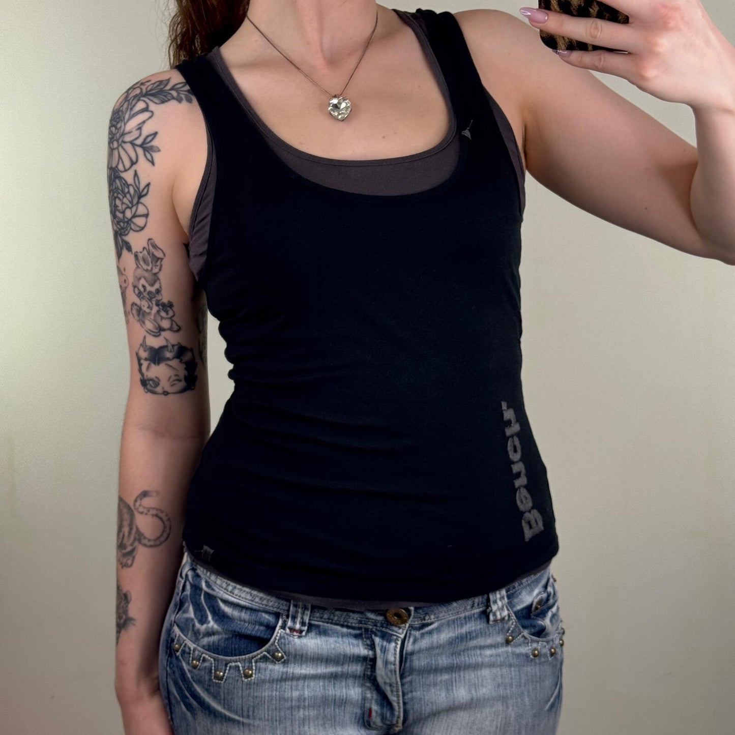 Y2K vintage Bench tank top two tone double layer fitted black grey