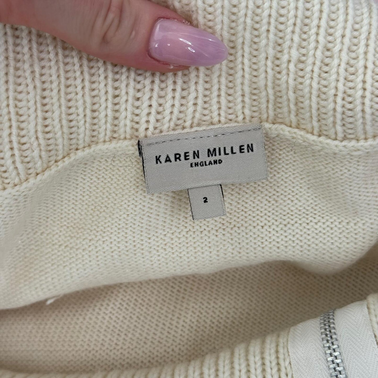 Y2K vintage Karen Millen jumper wool stripe sparkly off the shoulder zip knit