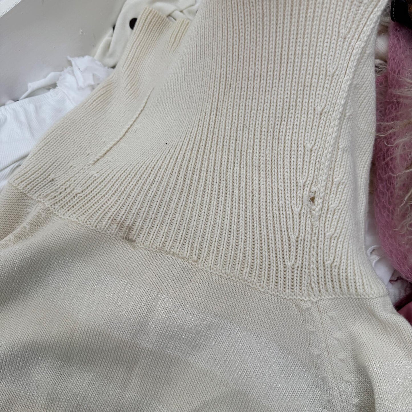 Y2K vintage Karen Millen jumper wool stripe sparkly off the shoulder zip knit
