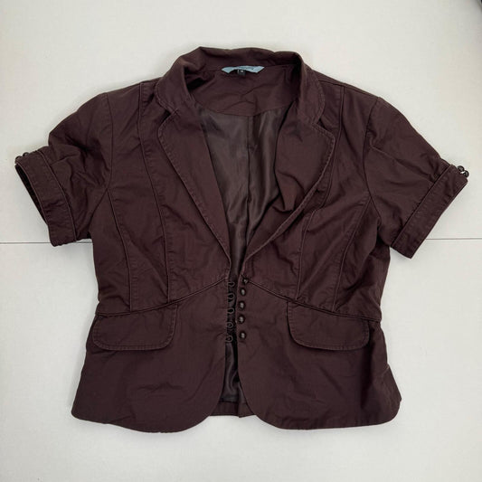 Y2K vintage short sleeve jacket v neck button up fitted blazer brown tailored