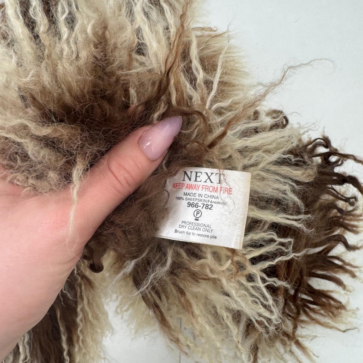 Y2K vintage mongolian fur scarf wool brown cream two tone shaggy