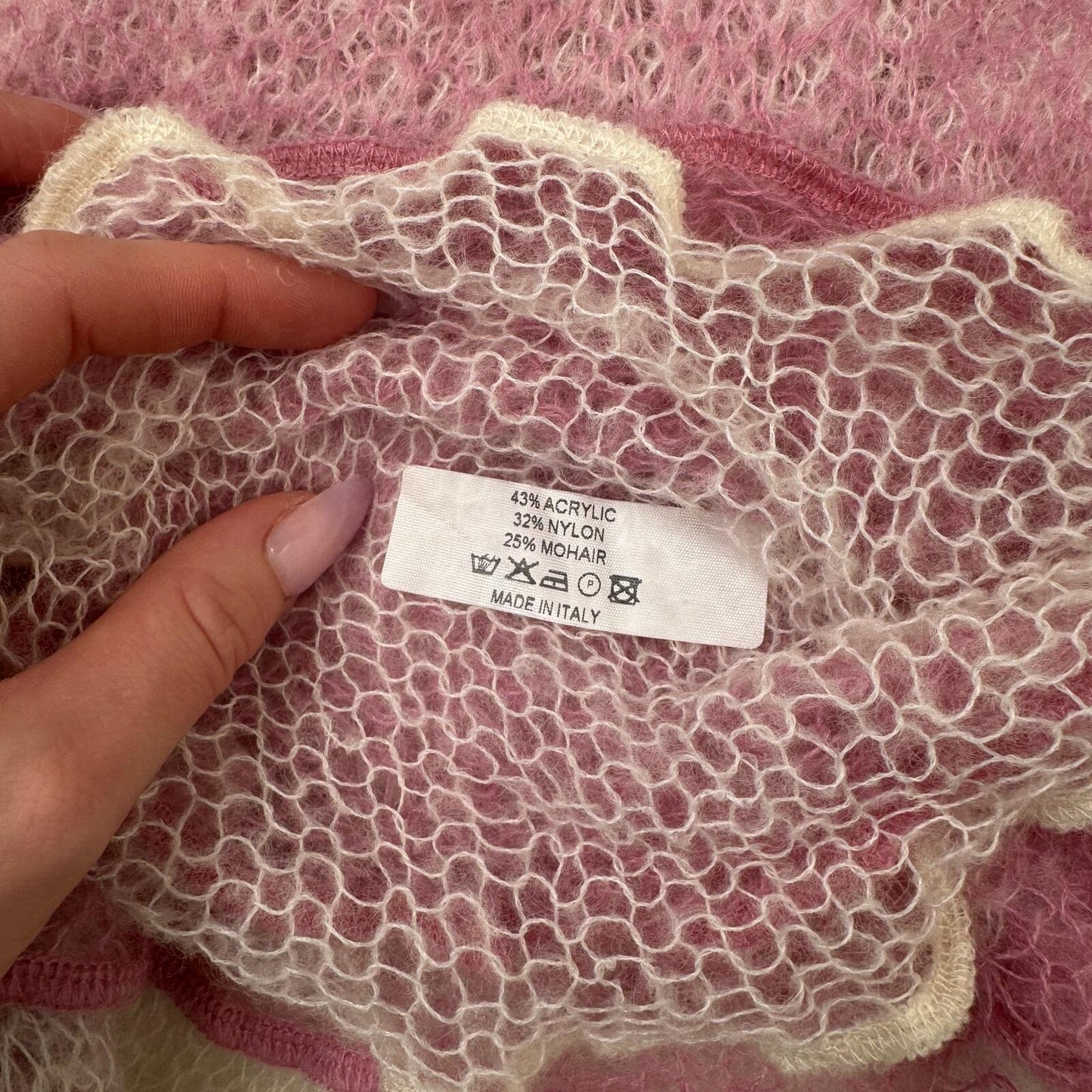Y2K vintage scarf mohair blend pink white two tone fine knit sheer