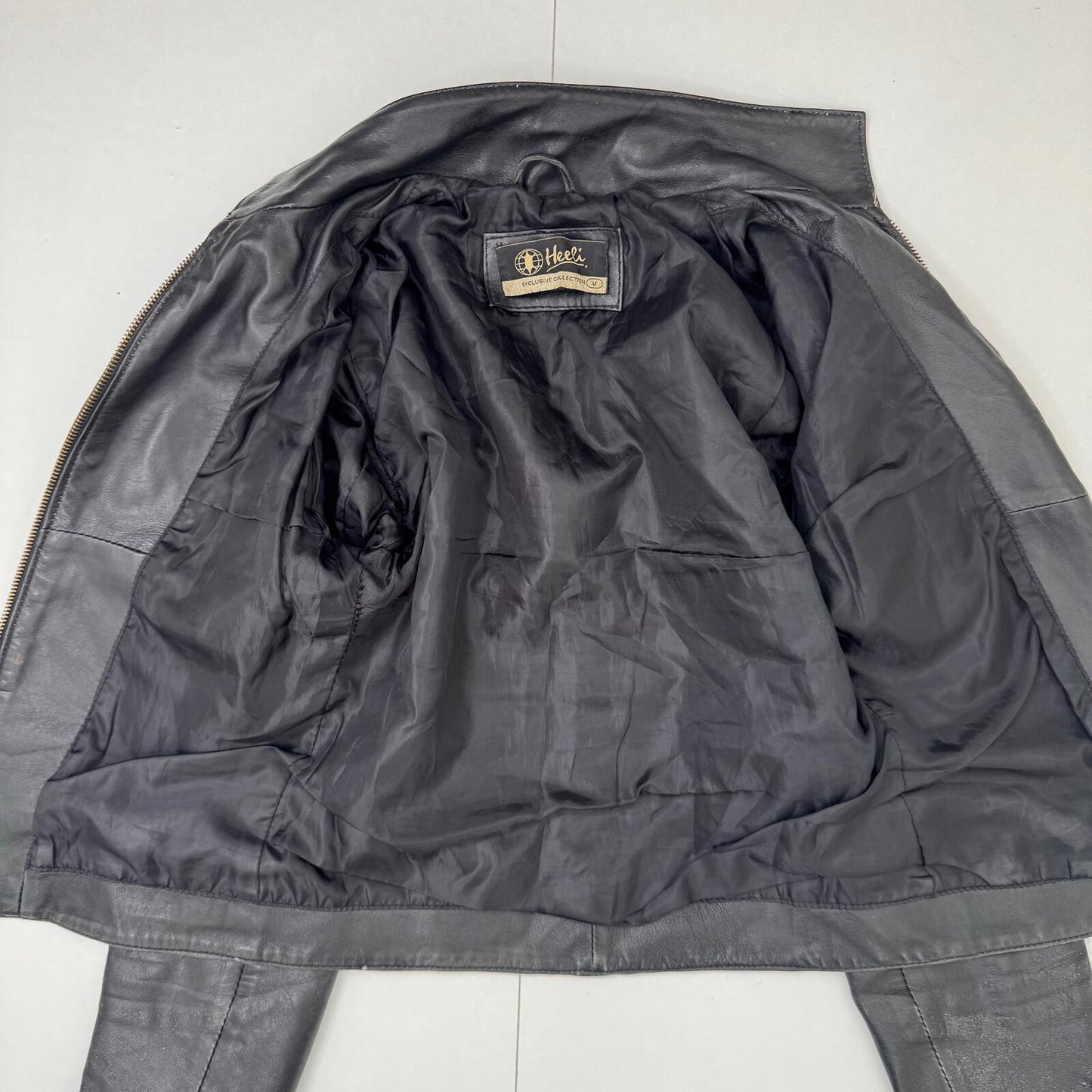 Y2K vintage real leather jacket short crop fitted high neck zip up tailored