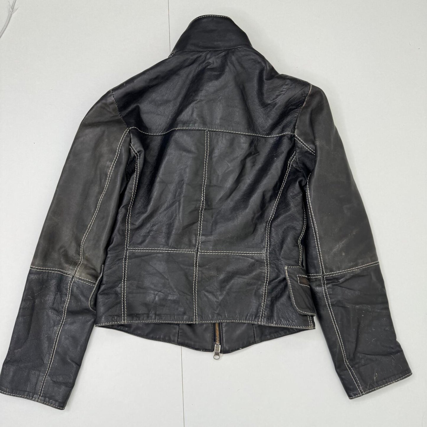 Y2K vintage real leather jacket short crop fitted high neck zip up tailored