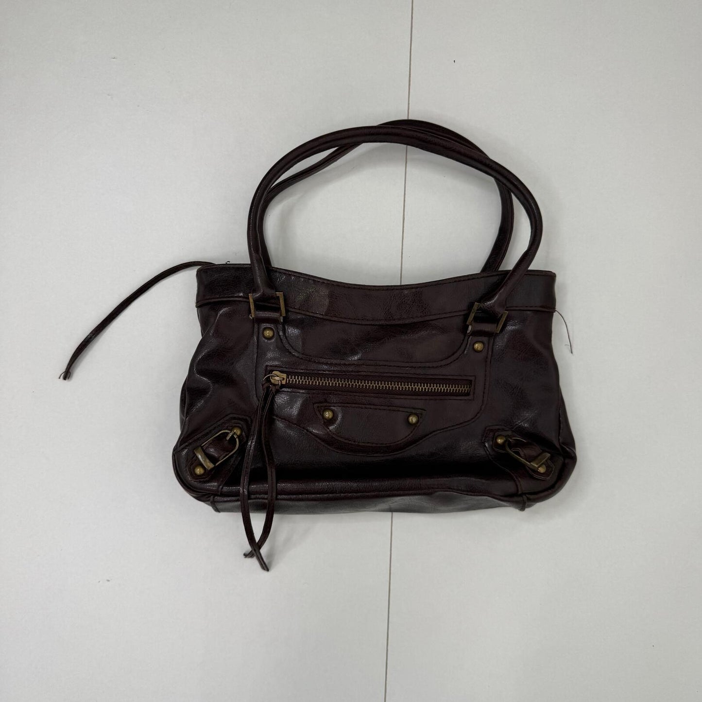 Y2K vintage handbag faux leather studded small dark brown