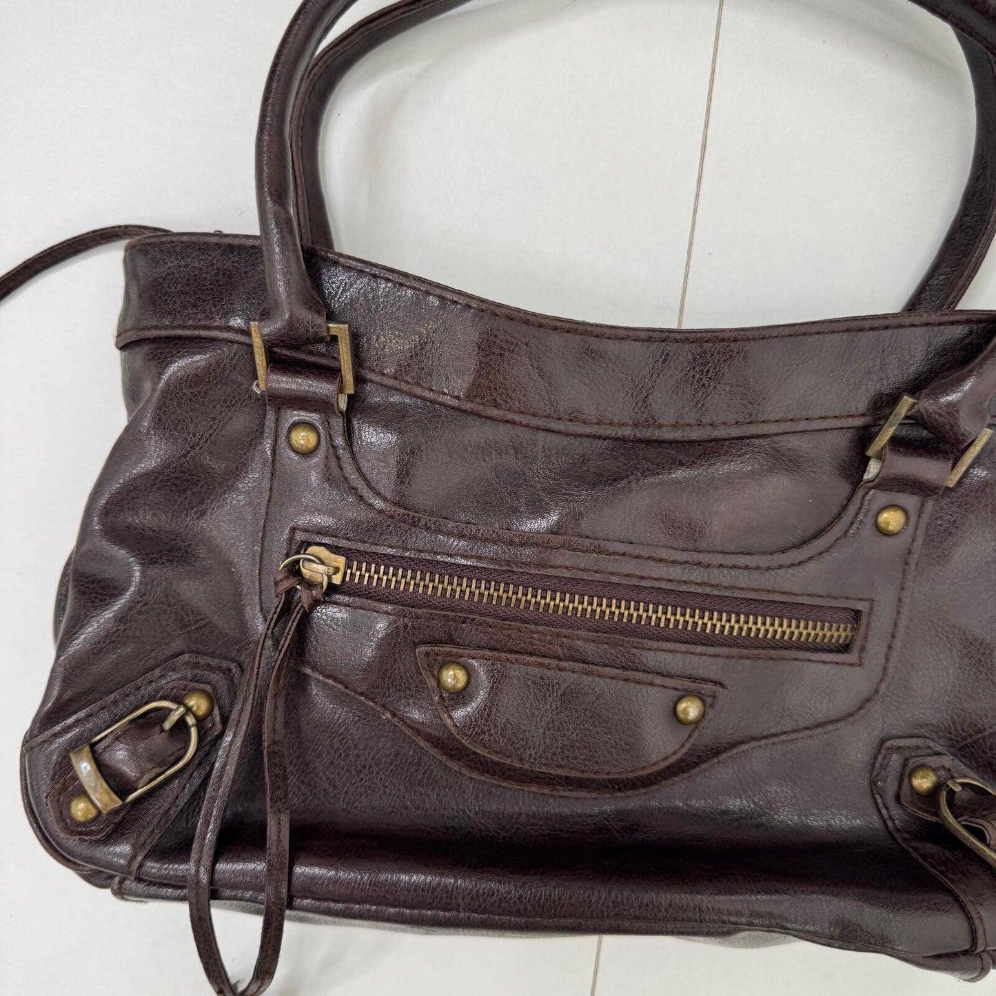 Y2K vintage handbag faux leather studded small dark brown