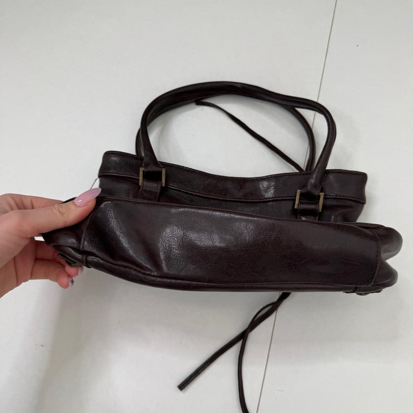 Y2K vintage handbag faux leather studded small dark brown