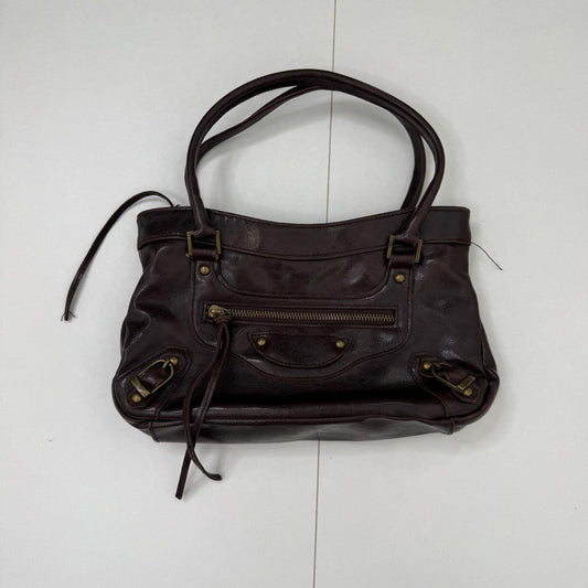 Y2K vintage handbag faux leather studded small dark brown