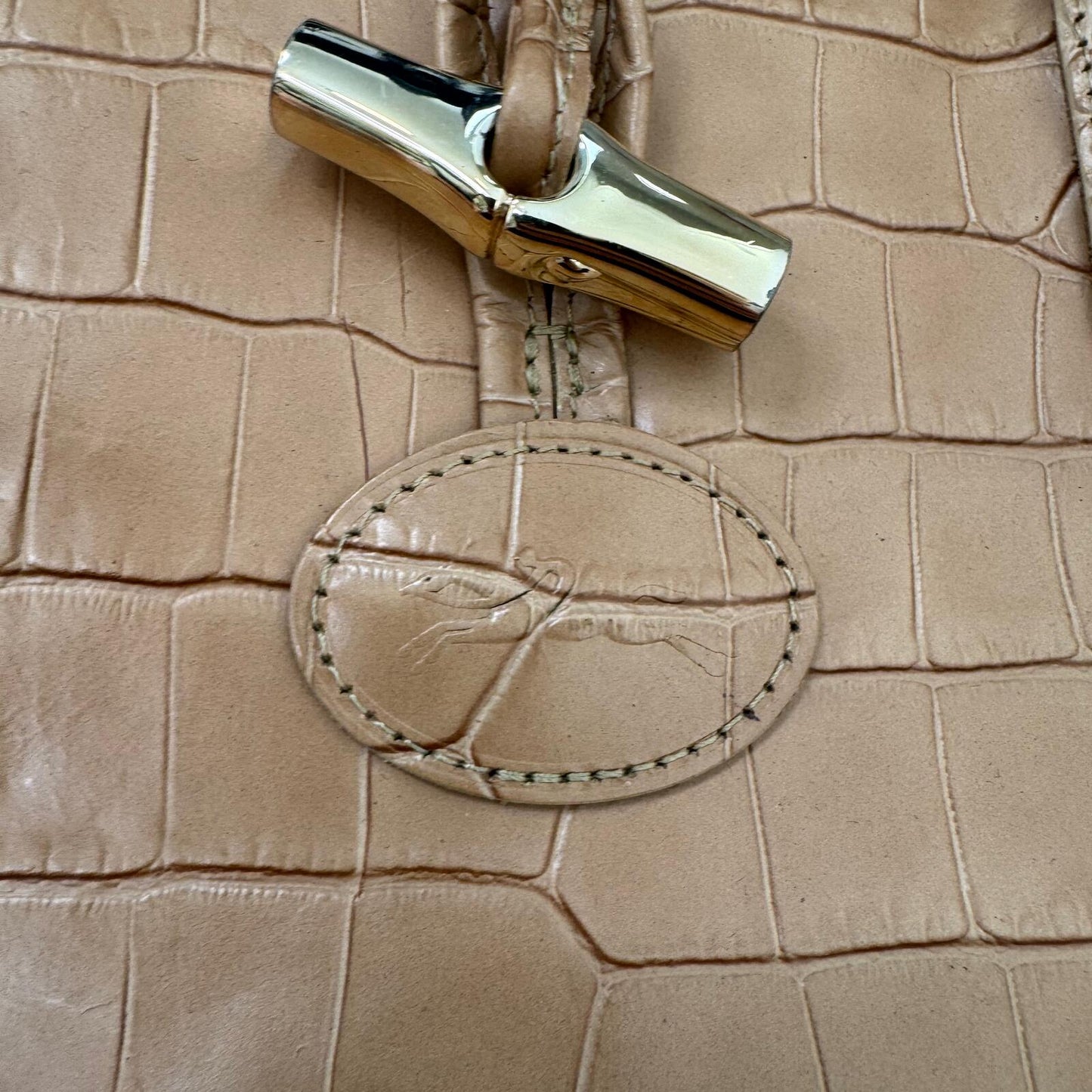 Y2K vintage Longchamp Roseau tote bag handbag cowhide leather crocodile embossed