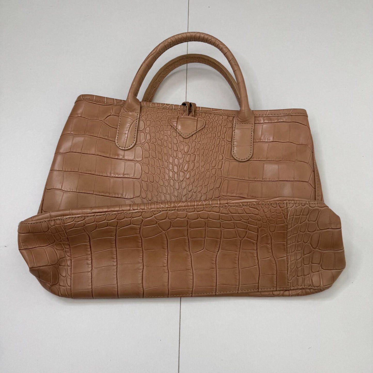 Y2K vintage Longchamp Roseau tote bag handbag cowhide leather crocodile embossed