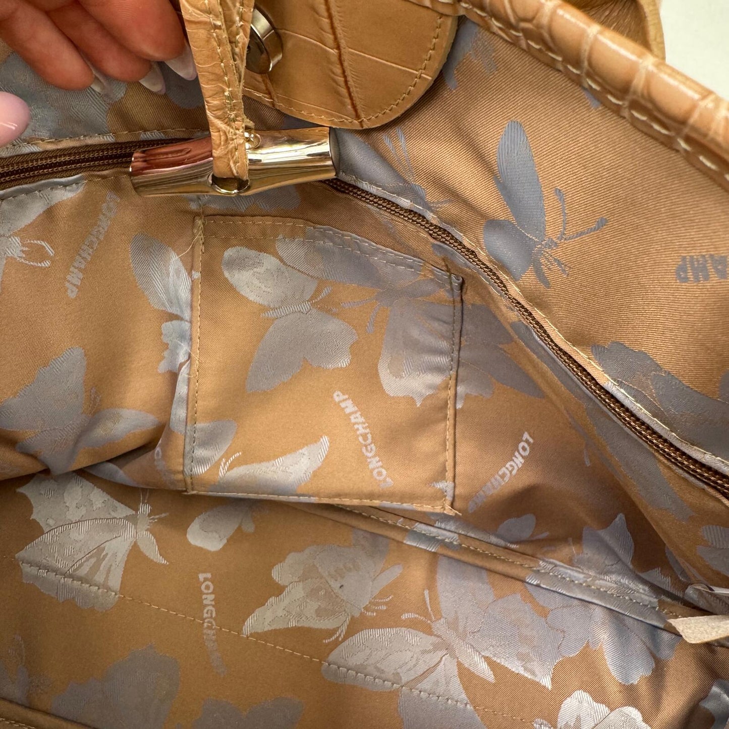 Y2K vintage Longchamp Roseau tote bag handbag cowhide leather crocodile embossed