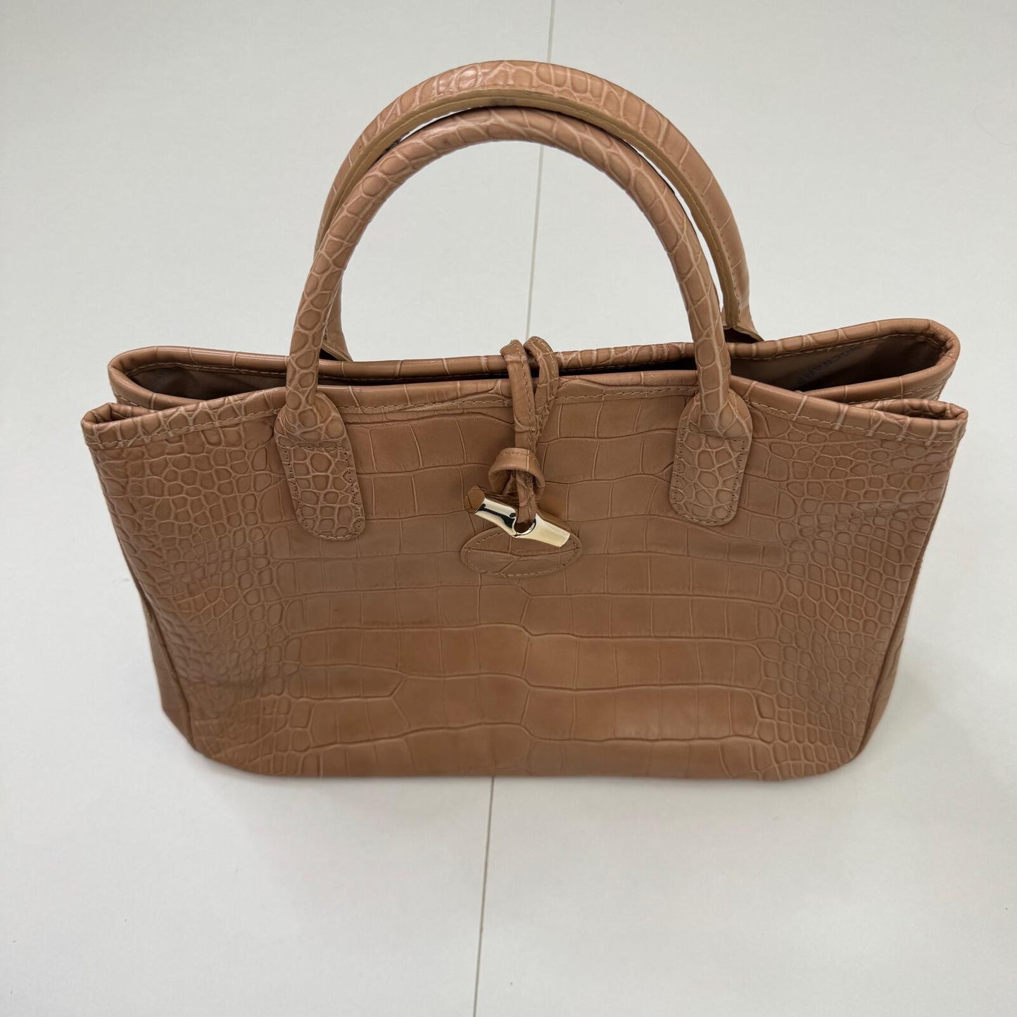 Y2K vintage Longchamp Roseau tote bag handbag cowhide leather crocodile embossed