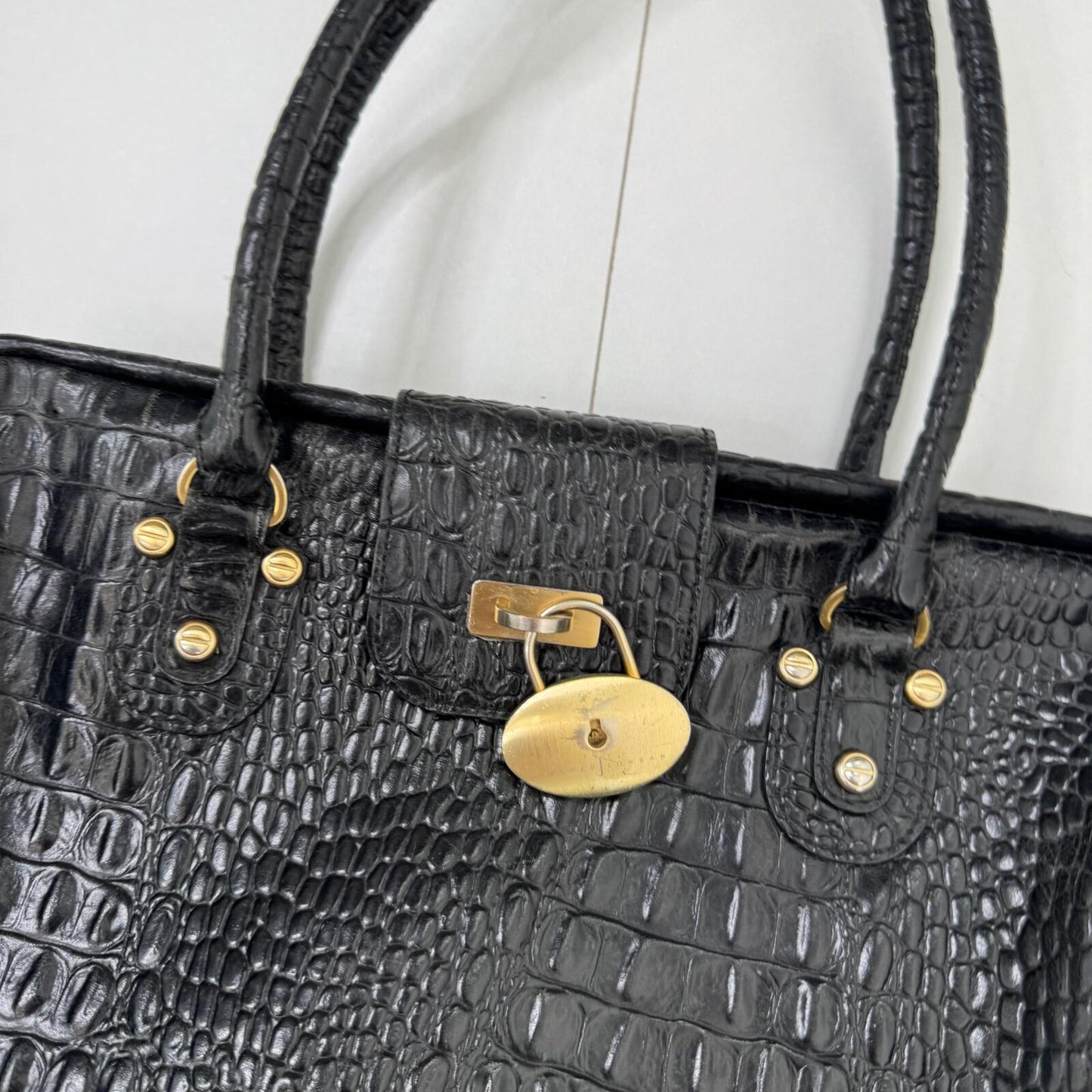Y2K vintage shoulder bag genuine leather doctors croc print gold black medium