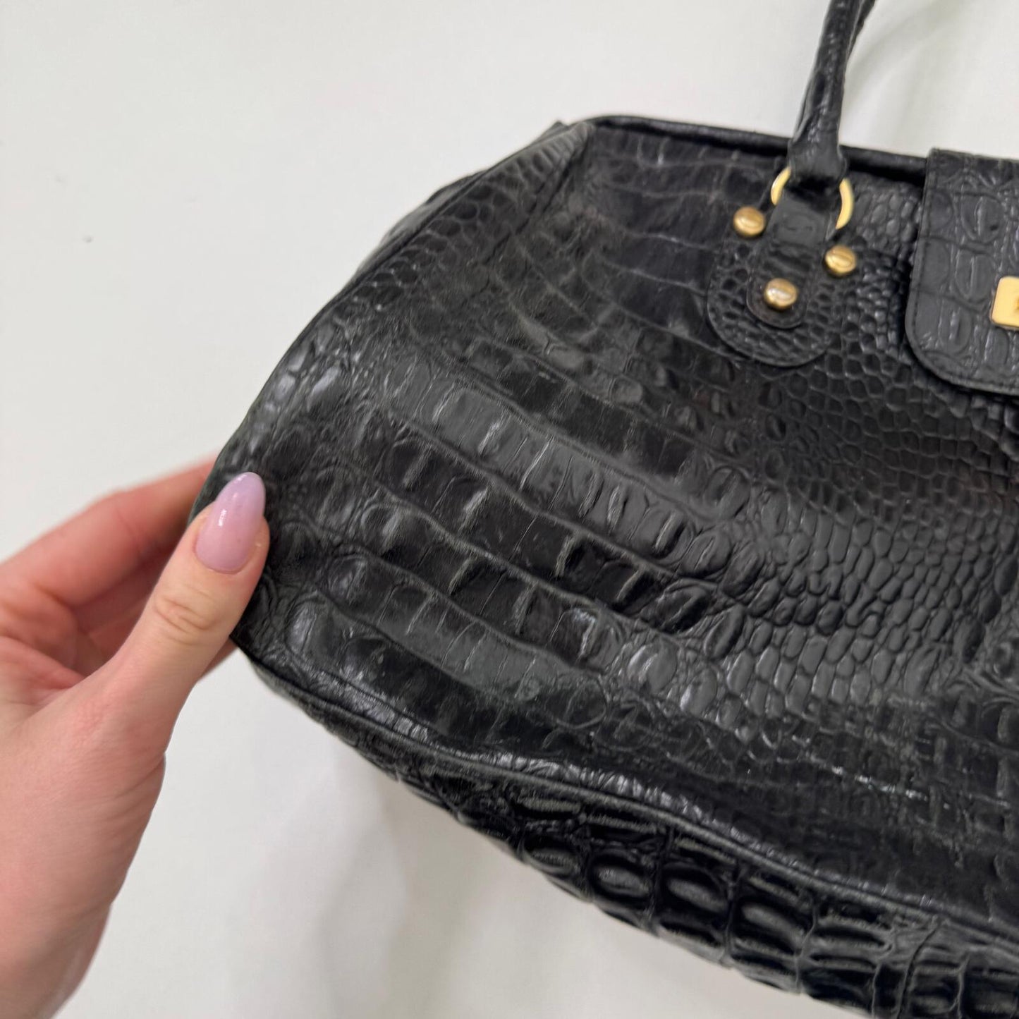Y2K vintage shoulder bag genuine leather doctors croc print gold black medium