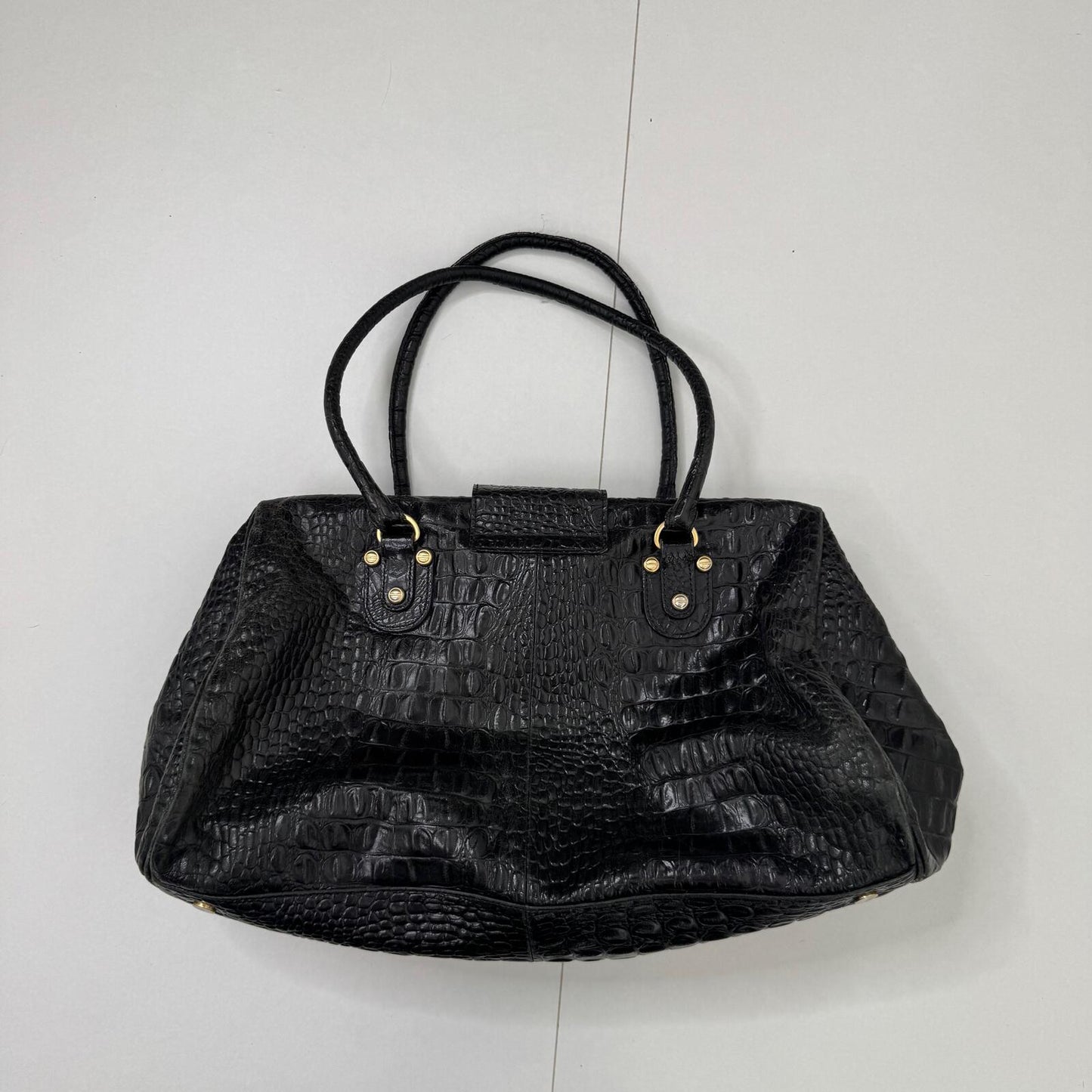 Y2K vintage shoulder bag genuine leather doctors croc print gold black medium