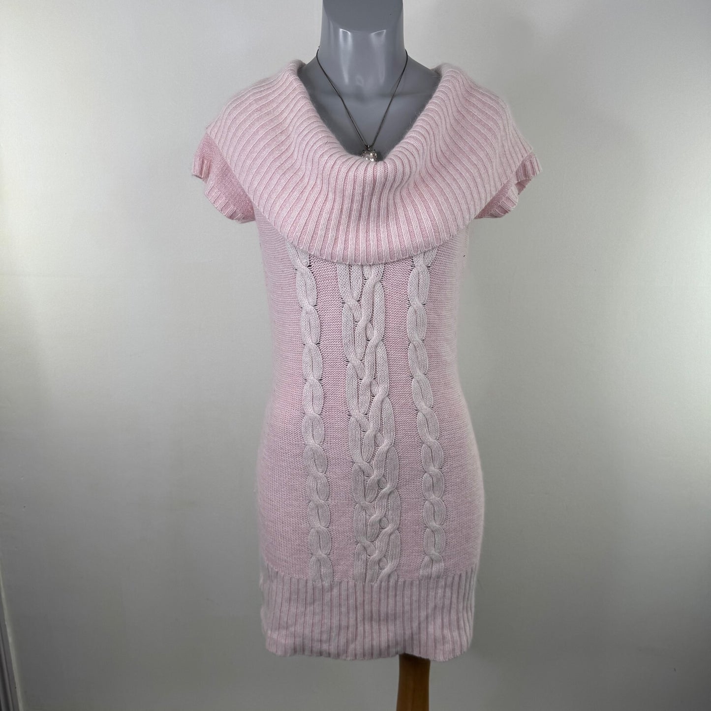 Vintage Y2K Jane Norman cable knit cowl neck sweater dress short sleeve knit