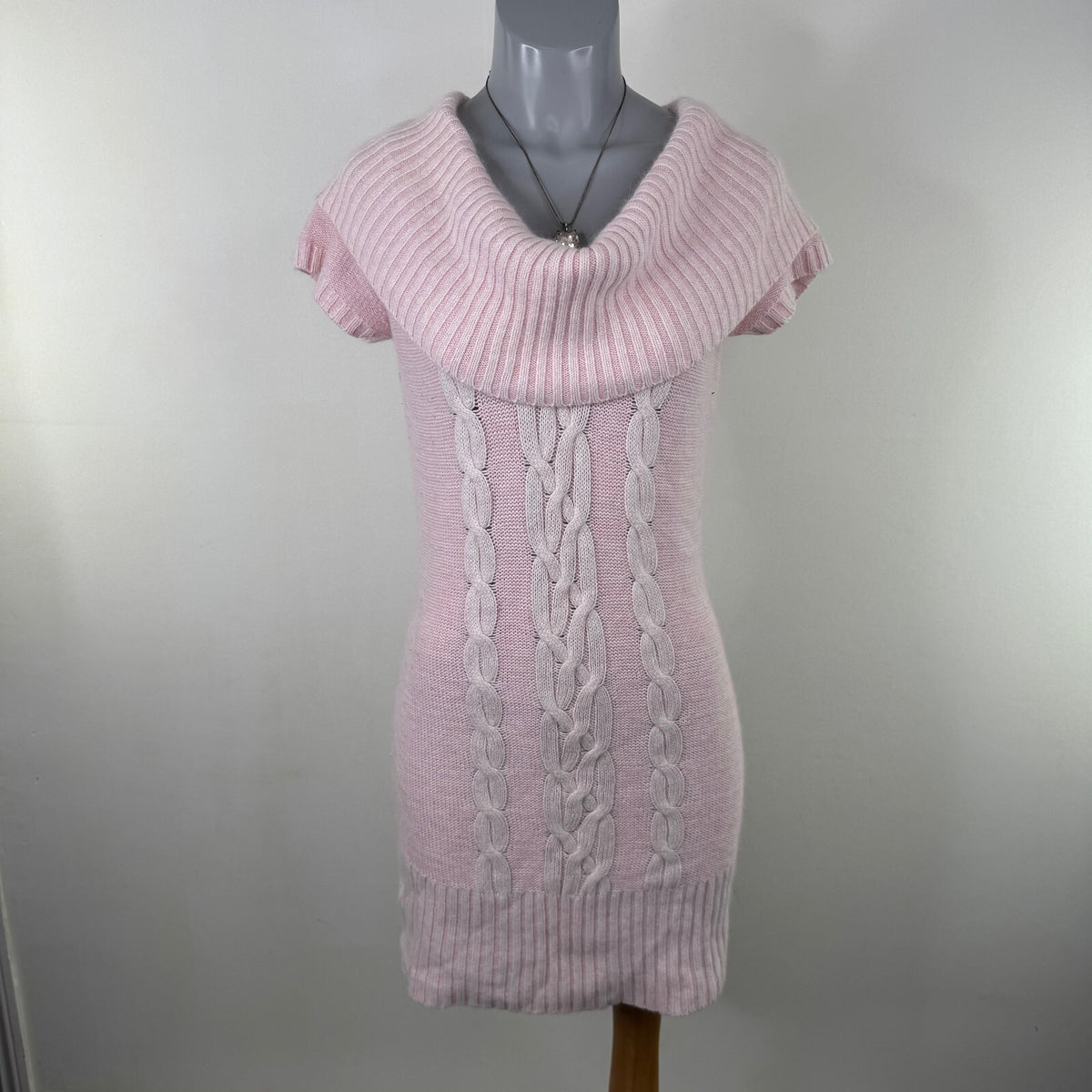 Vintage Y2K Jane Norman cable knit cowl neck sweater dress short sleeve knit