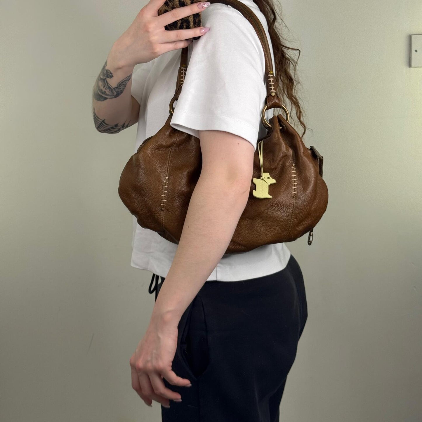 Y2K vintage Radley shoulder bag genuine leather contrast stitch o ring beaded